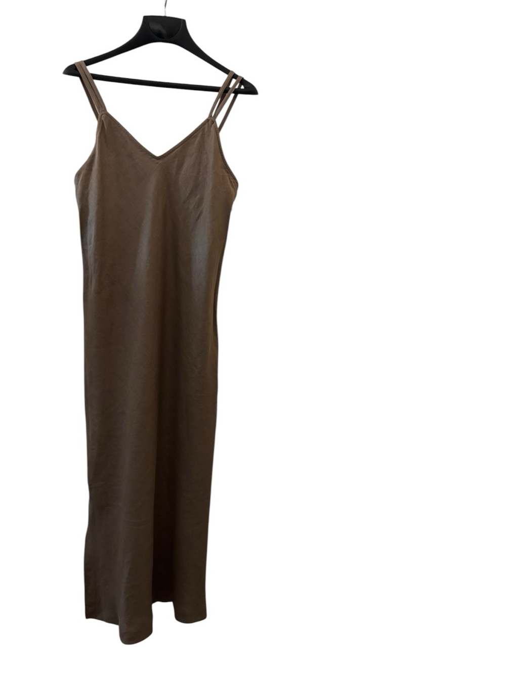 Peruvian Connection Linen Women’s Brown Slip Midi Dress Sleeveless VNeck Size 14